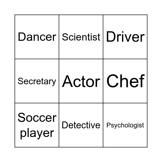 Professions Bingo Card