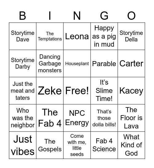 Fab 4 Bingo Card