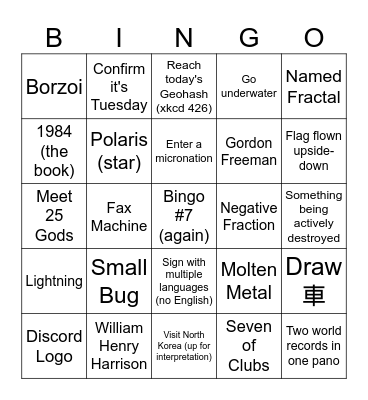 IRT Extreme Bingo Card