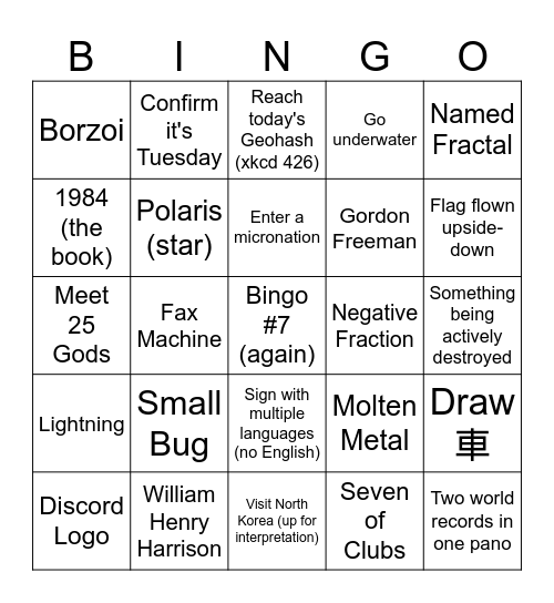 IRT Extreme Bingo Card