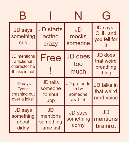 JD's Bingo card Bingo Card