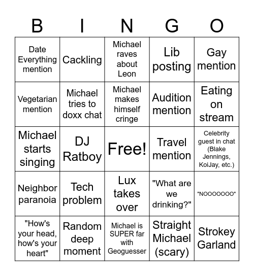 Michael Lorz Stream Bingo Card