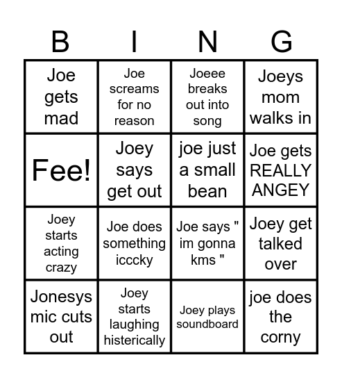 Joey Card Bingo Card