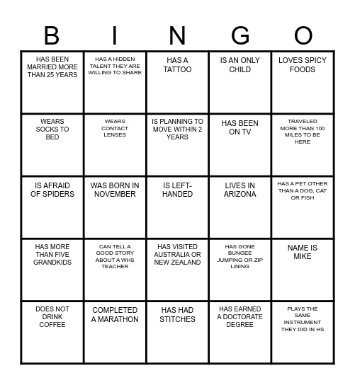 HUMAN Bingo Card