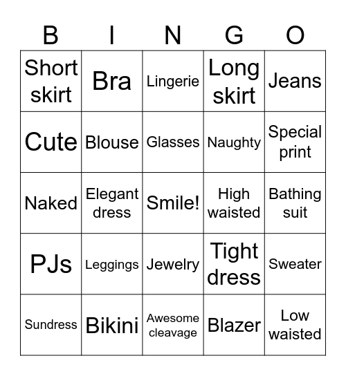 OUTFIT Bingo Card