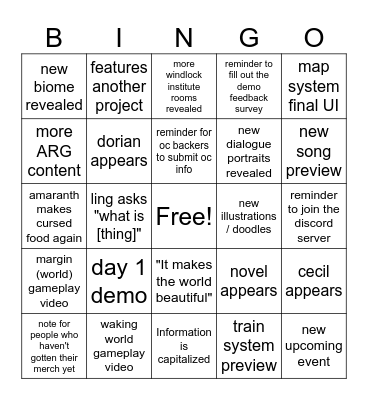 Update of the Autumn bingo Card
