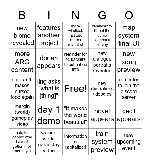 Update of the Autumn bingo Card
