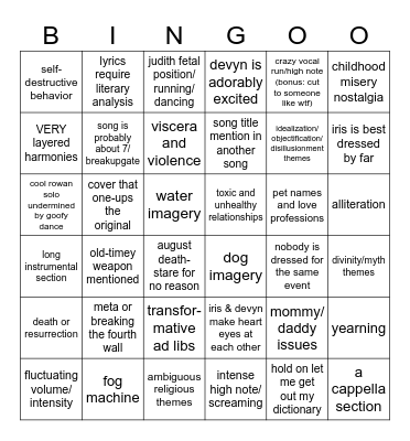 turmoil song/performance bingo Card