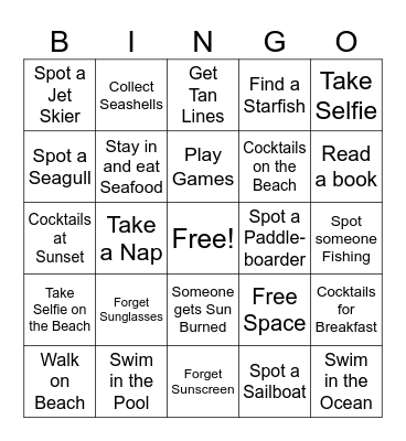 Beach Trip Bingo Card