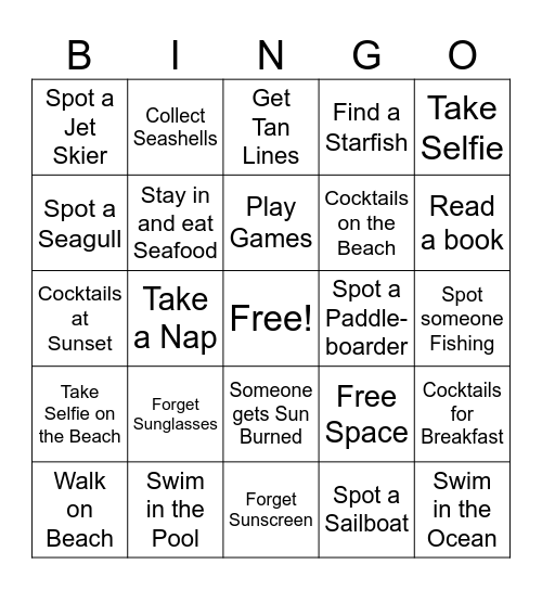 Beach Trip Bingo Card