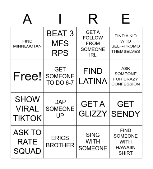 IRL BINGO Card