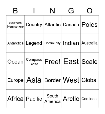 Map of The World Bingo Card