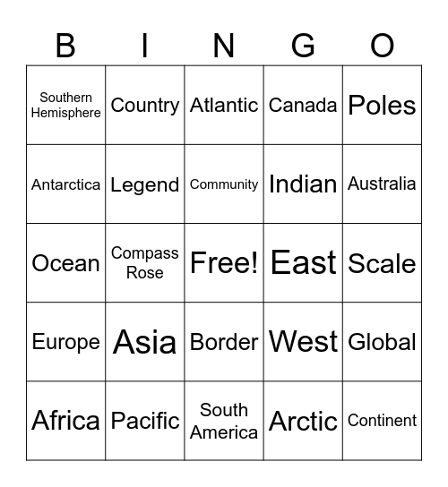Map of The World Bingo Card
