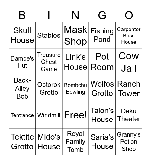 Entrance Rando Bingo Card