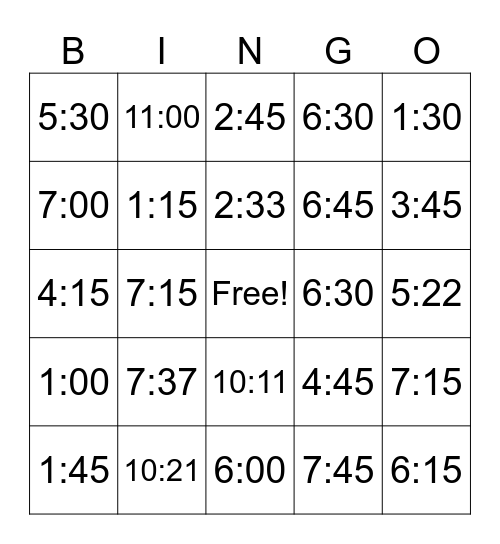 Telling time in Spanish Bingo Card