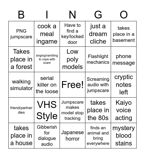 Kaiyo Horror Bingo Card