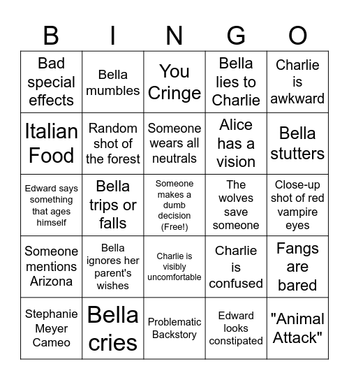 Twilight Bingo Card