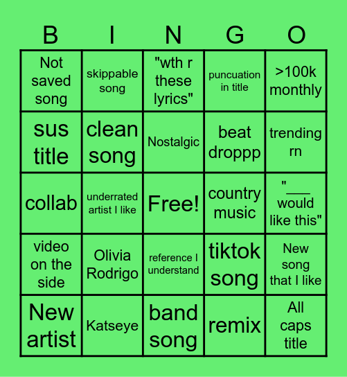 Spotify bingo Card