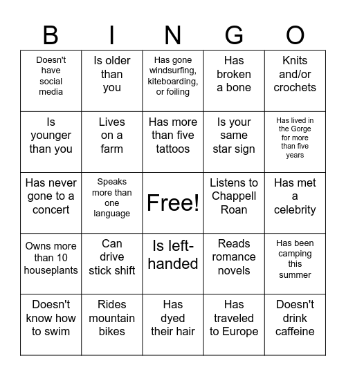 Find Someone Who... Bingo Card