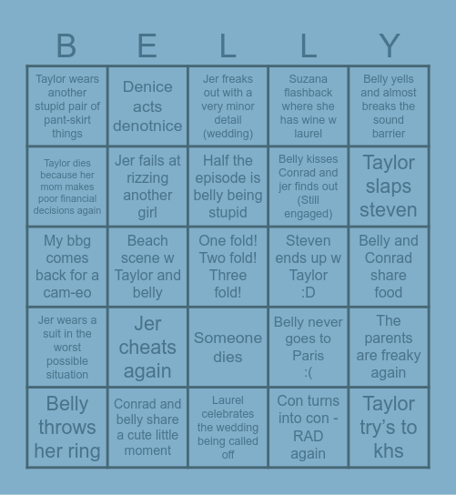 the summer I turned petty predictions!!! (Starting w ep 6) Bingo Card