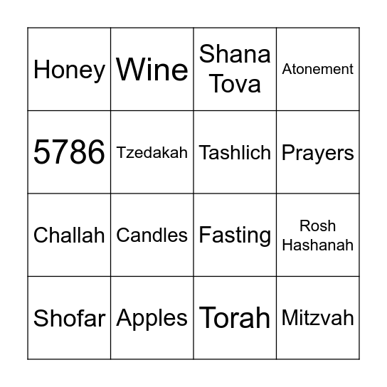 High Holidays Bingo Card