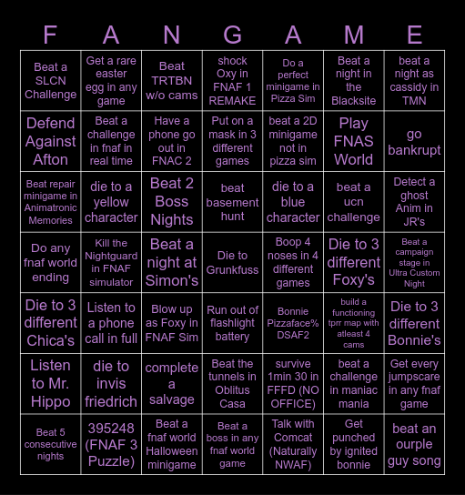 FANGAMES BINGO Card