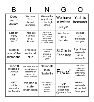 FBLA Bingo Card
