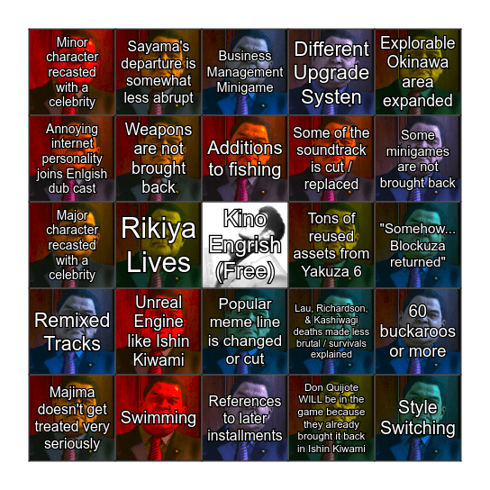 Yakuza Kiwami 3 Bingo Card