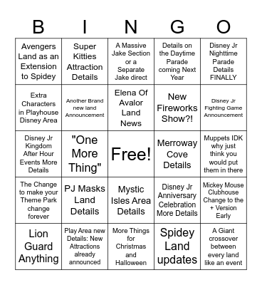 Disney Jr Kingdom Direct #5 Bingo Card