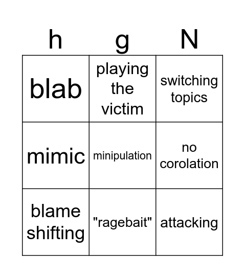 holden argument bingo Card
