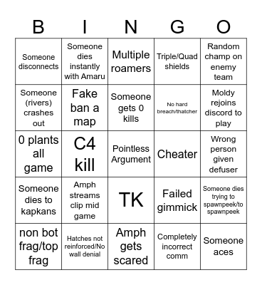 Siege Bingo Card