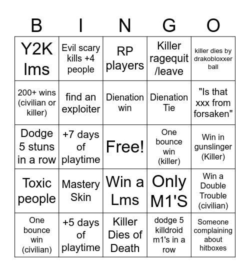 dod bingooooooooo! Bingo Card