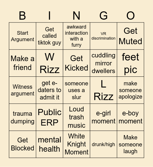 VRChat Bingo Card