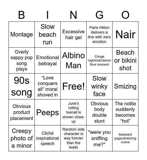 Hottie or the Nottie Bingo Card