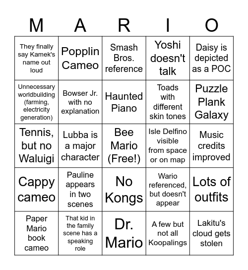 Super Mario Galaxy Movie Bingo Card