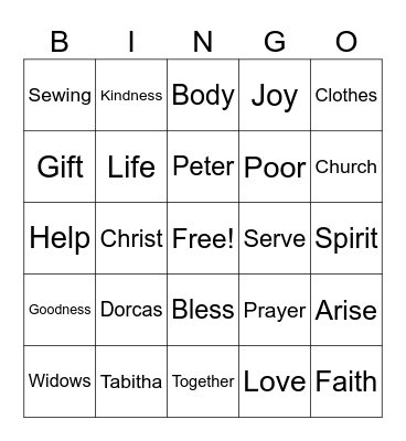 Dorcas (Tabitha) Bingo Card