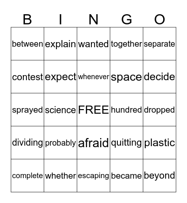 Spelling Review Weeks 2-10 Bingo Card
