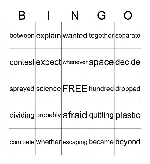 Spelling Review Weeks 2-10 Bingo Card