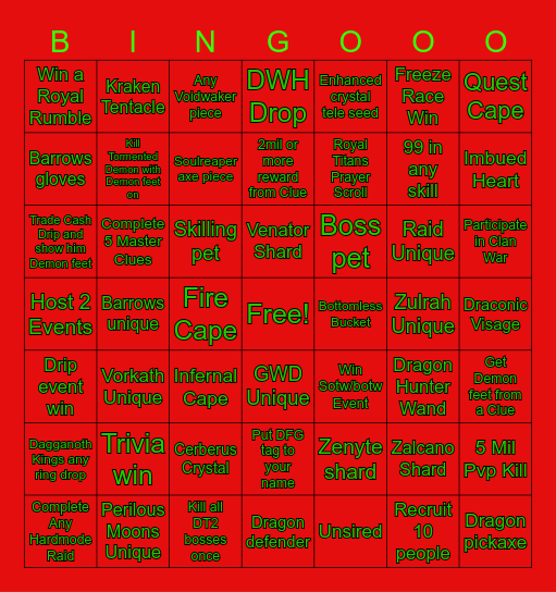 Demon Feet Gang Bingo Card