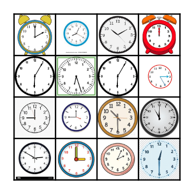 PU Unit 1 Telling the time Bingo Card