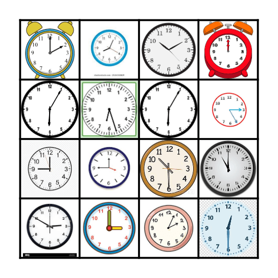 PU Unit 1 Telling the time Bingo Card