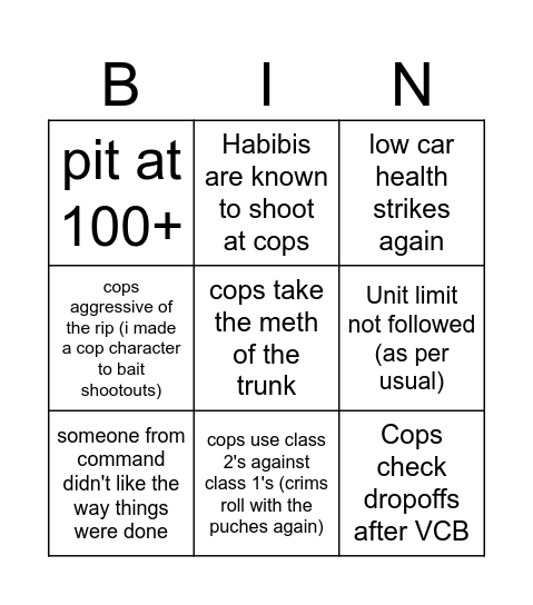NA METH RUN BINGO Card