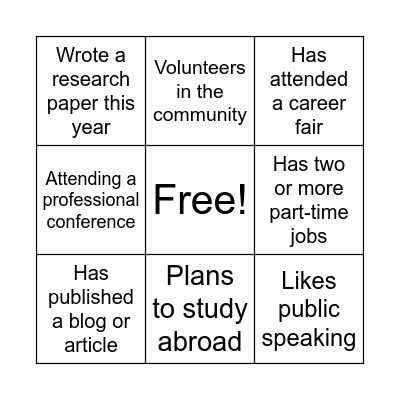 Introduction Bingo Card