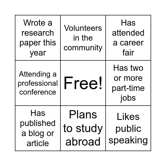 Introduction Bingo Card