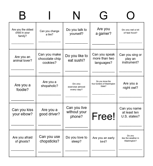 Present Simple Questions: Can Do Are Have Bingo Card