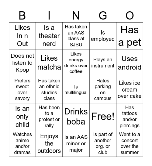 First CAASPA Meeting! Bingo Card
