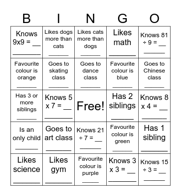 Grade 3 Icebreaker Bingo Card