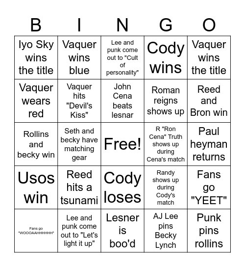 Wrestlepalooza 2025 Bingo Card