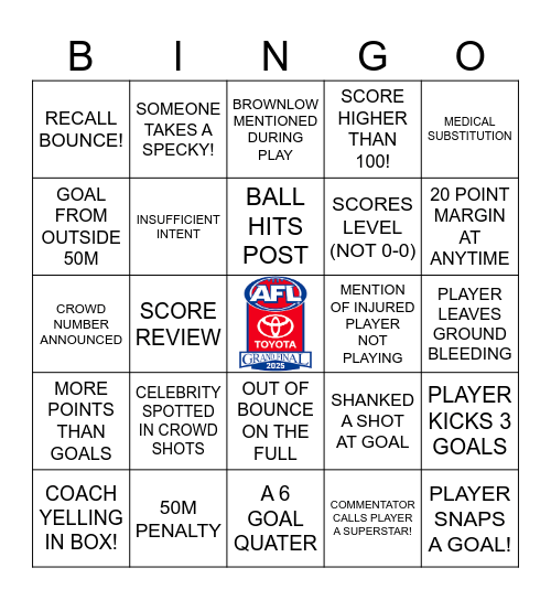 2025 GRAND FINAL Bingo Card