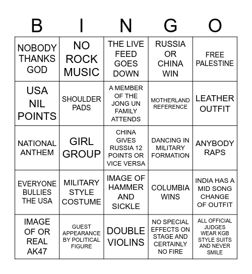 INTERVISION 2025 Bingo Card